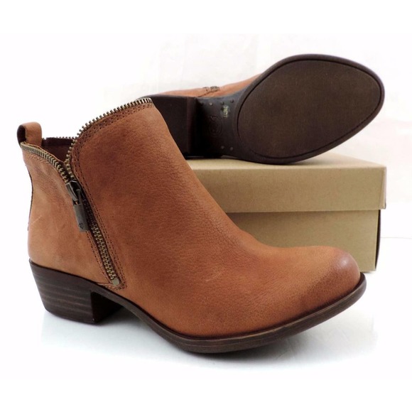 Lucky Brand Bartalino Block Heel Booties Ankle Boots Leather Whisky Size 7.5 - Picture 8 of 8